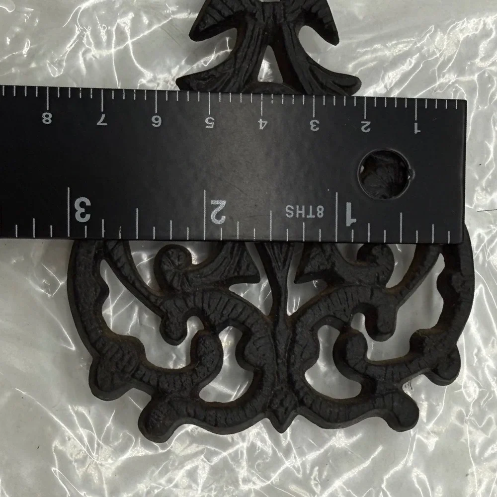 Wilton Cast Iron Trivet Lyre Heart Scroll Design Black Three Legged Vintage